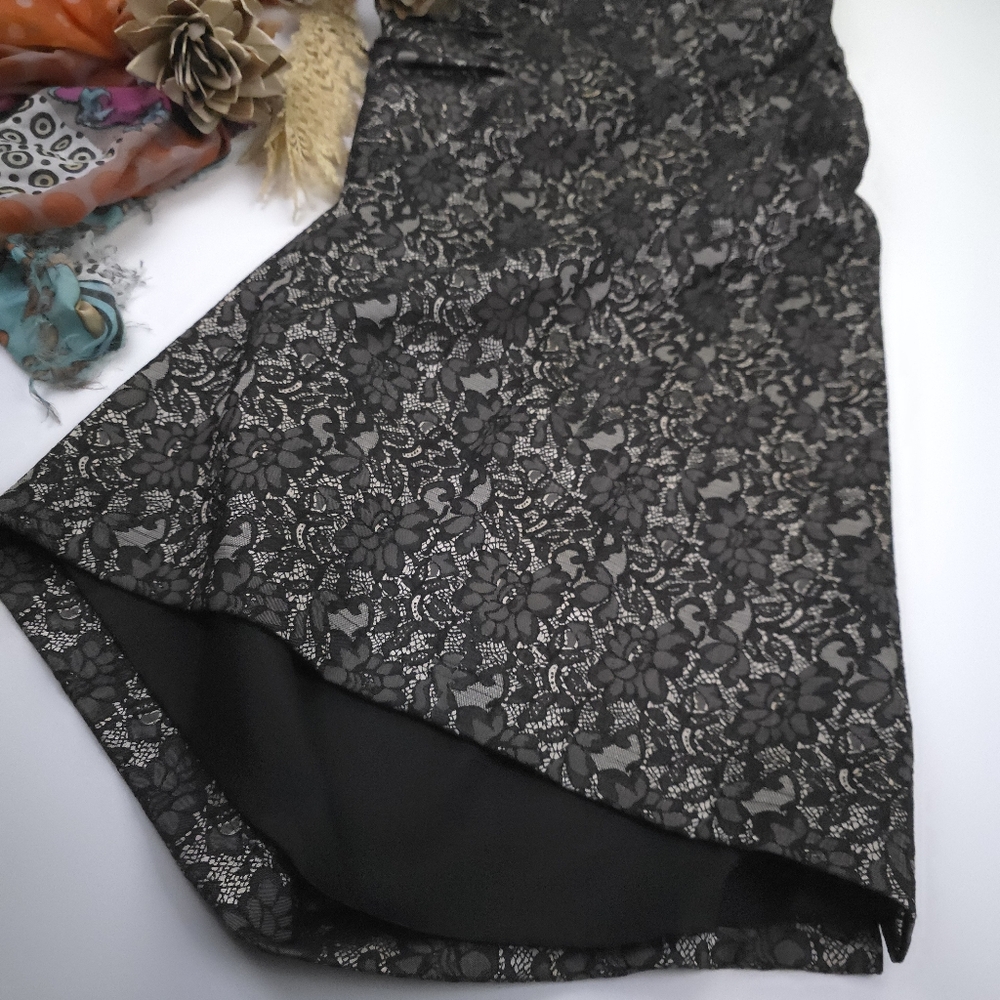 Adrianna Papell Black Bronze Lace Textures Dress Sz 12 - Picture 7 of 9